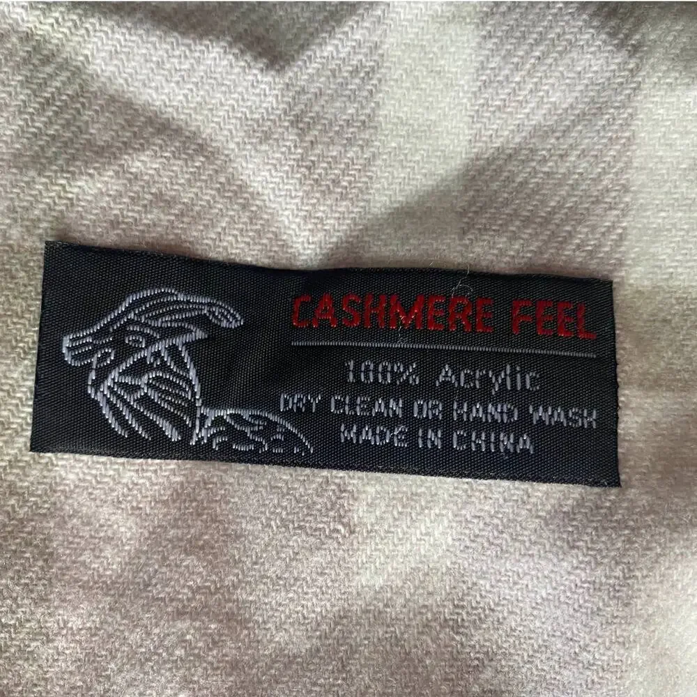 Cashmere Feel White Gray Plaid Acrylic Fringe Rectangle Scarf 12